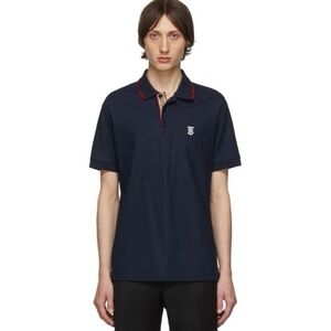 Like New Men’s Size Large Burberry Icon Stripes Walton Polo Shirt In Dark Navy